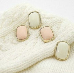 Bordered Pink Rectangle Gem Stud Earring