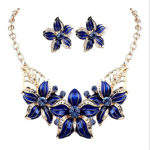 Enamel Flower African Maxi Statement Jewelry Set