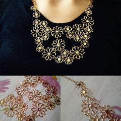 Multilayer Pendants Rhinestone Flower Necklace